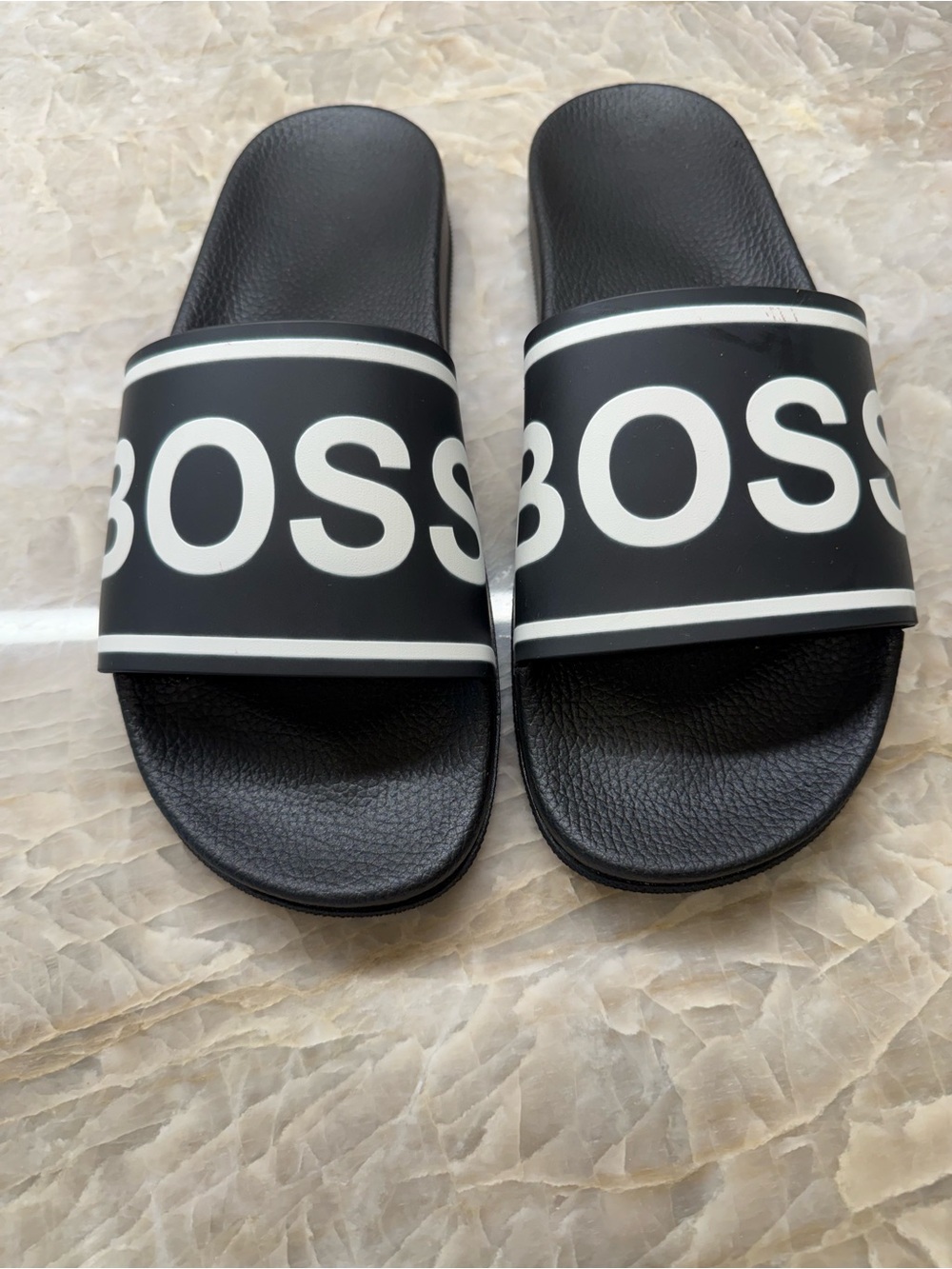 Boss Black and White Logo Slide Sandals